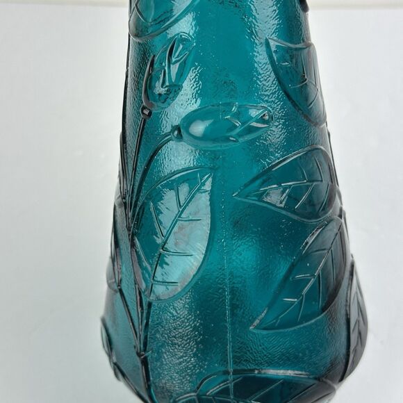VTG Italy Empoli Genie Bottle Decanter Teal Blue Floral Butterfly NO STOPPER - Picture 5 of 9